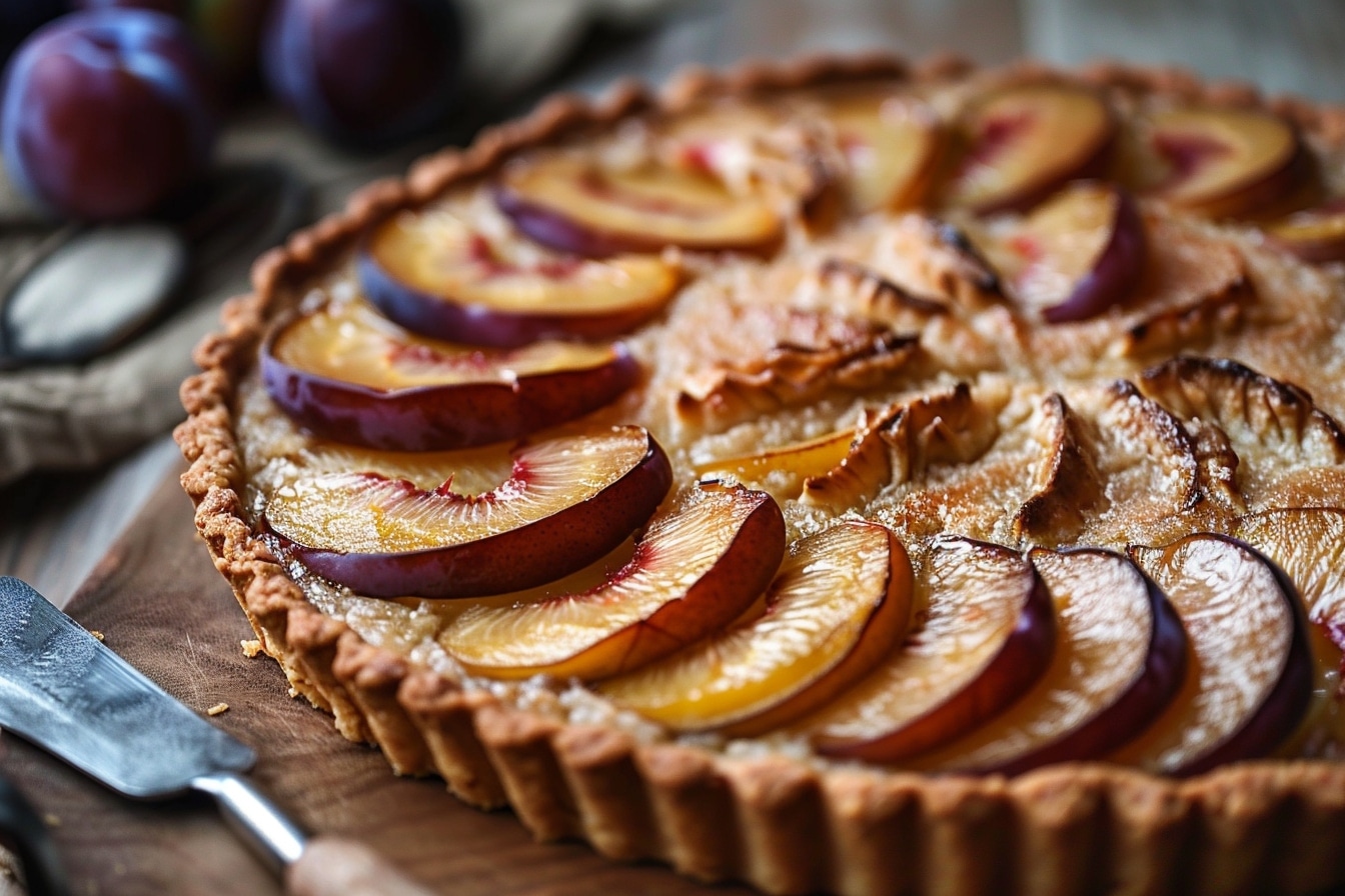 Cuisson de la tarte rustique végétalienne aux prunes